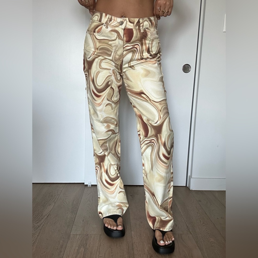 Zara Mid Rise Straight Swirl Patterned Pants